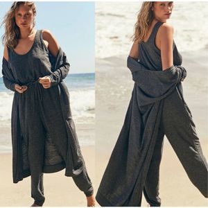 Free People FP Beach Bicoastal Cardigan sweater gray open midi duster